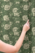 Vintage Green Peony Floral Linen Curtain: English Country Cottage Drapes - Image 3