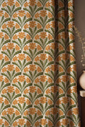 Retro Orange Daisy Curtain, Mid Century Modern Floral Cotton Linen Drapes, Custom Size - Image 1