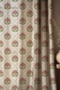 Geometric Floral Cotton Linen Curtain, Art Deco Tile Print, Custom Size - Image 1