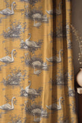 Vintage Swan Linen Curtain, Mustard Yellow Toile Window Panel, Custom Size - Image 1