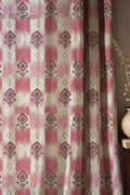 Pink Ikat Linen Curtain, Bohemian Tribal Window Panel, Custom Size - Image 1