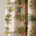 Mediterranean Villa Linen Curtain, Coastal Palm Print Window Panel, Custom Size - Image 2
