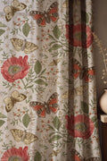 Vintage Butterfly And Poppy Linen Curtain, Botanical Nature Design Window Panel, Custom Size - Image 1