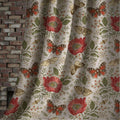 Vintage Butterfly And Poppy Linen Curtain, Botanical Nature Design Window Panel, Custom Size - Image 4