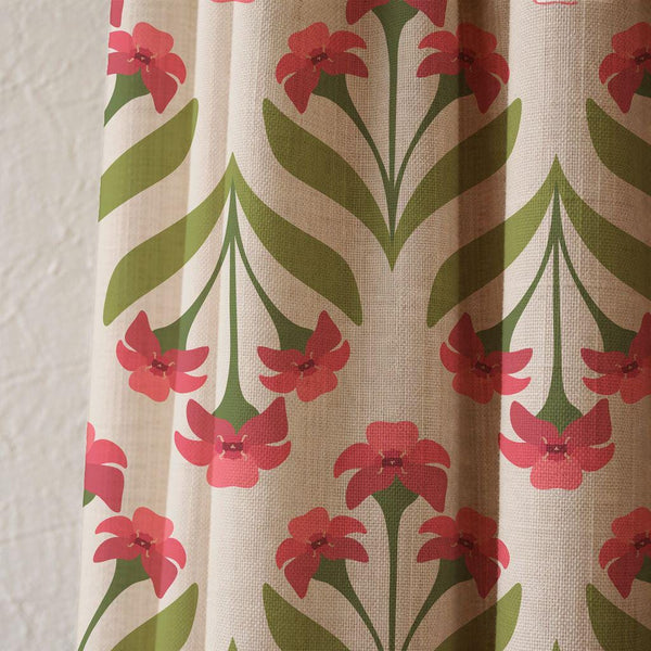 Stylized Pink Linen Curtain, Geometric Art Nouveau Design Window Panel, Custom Size