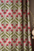 Stylized Pink Linen Curtain, Geometric Art Nouveau Design Window Panel, Custom Size - Image 1