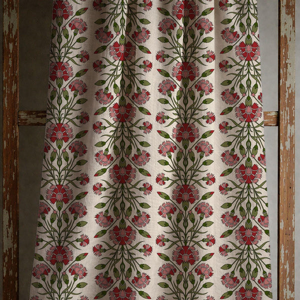 Ottoman Carnation Linen Curtain, Traditional Floral Vine Design Window Panel, Custom Size
