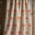 Coral Tropical Palm Linen Curtain, Art Deco Bird Design Window Panel, Custom Size - Image 3