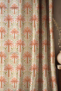 Coral Tropical Palm Linen Curtain, Art Deco Bird Design Window Panel, Custom Size - Image 1