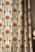 Sunflower Cotton Linen Curtain, Scandi Floral Print Window Panel, Custom Size - Image 1