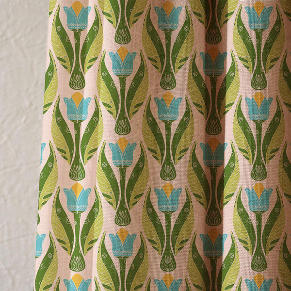 Art Nouveau Tulip Curtain, Botanical Print Cotton Linen Drapes, Scandi Style, Custom Size
