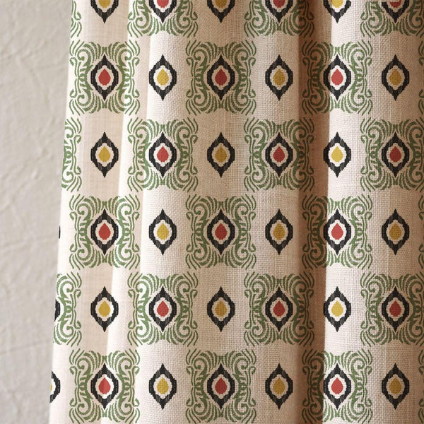 Cotton Linen Ikat Curtain, Bohemian Geometric Print, Custom Size