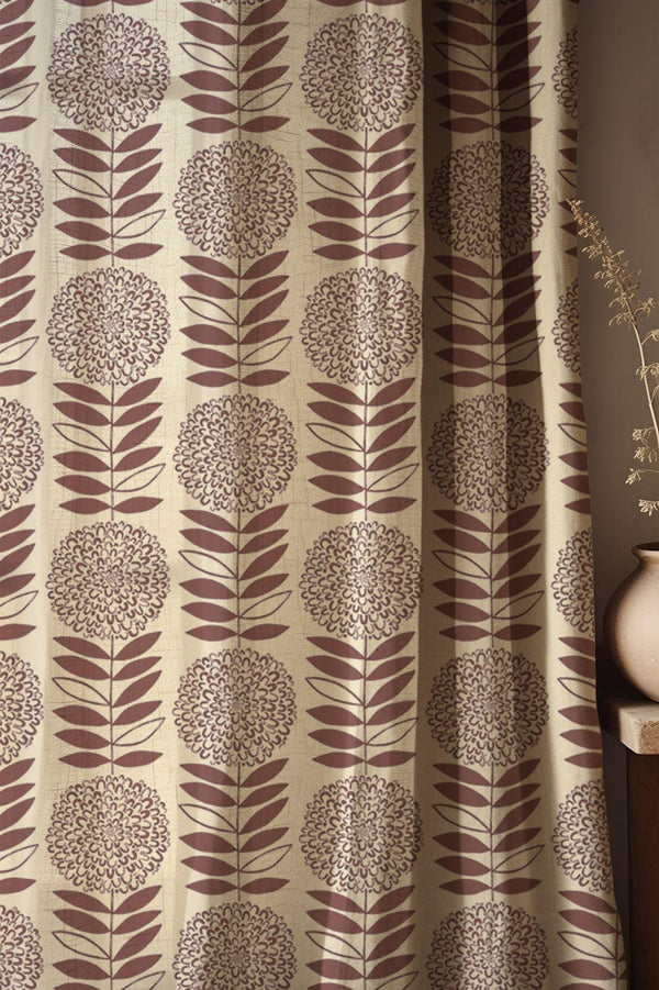 Retro Floral Linen Curtain, Mid Century Modern Geometric Print, Custom Size