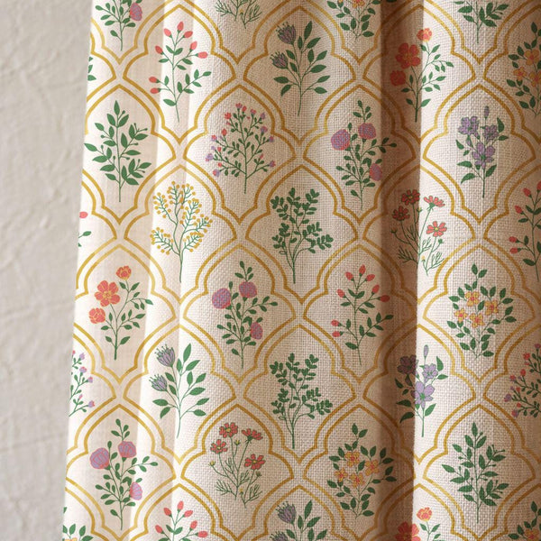 Floral Trellis Linen Curtain, Bohemian Farmhouse Window Panel, Custom Size