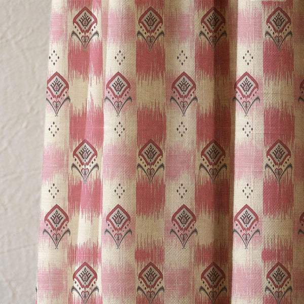 Pink Ikat Linen Curtain, Bohemian Tribal Window Panel, Custom Size