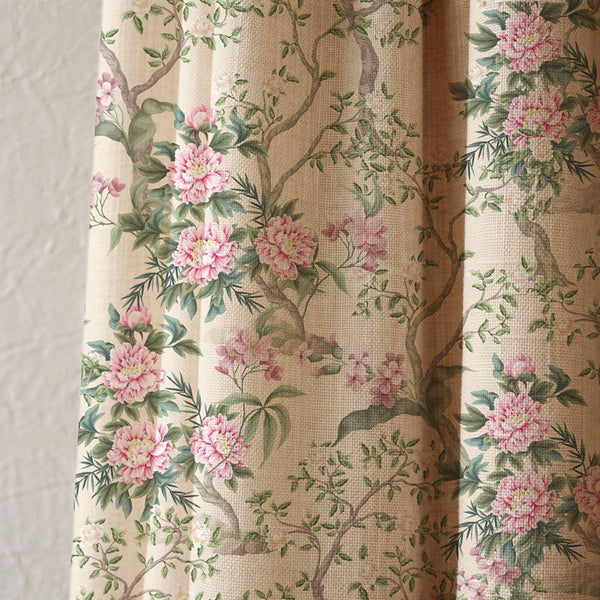 Chinoiserie Peony Tree Linen Curtain, Oriental Floral Design Window Panel, Custom Size