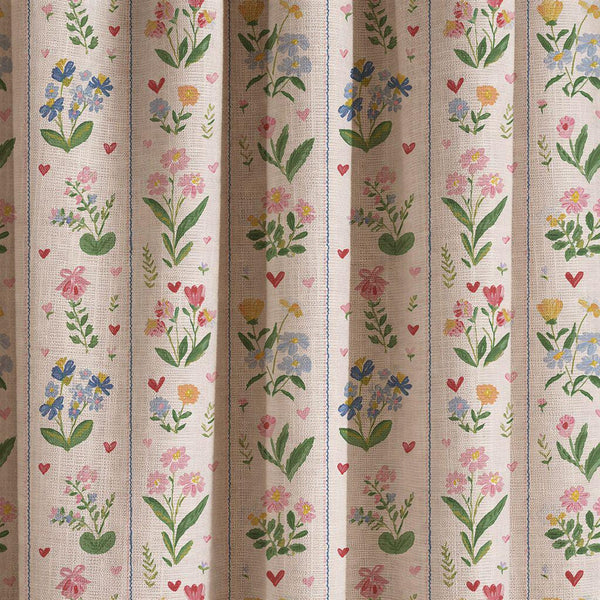 Watercolor Floral Linen Curtain, Vintage Vertical Stripe Print Drapes, Nursery Linen Drape