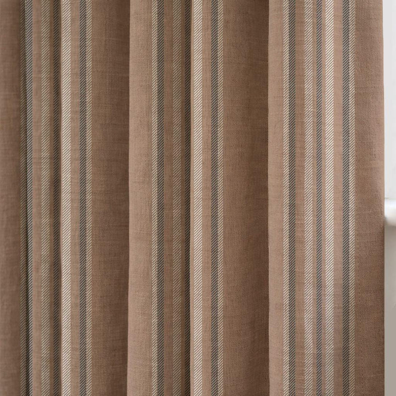 Neutral Taupe Vertical Stripe Linen Curtain, Classic Farmhouse Print Drapes, Decorative Linen Drape
