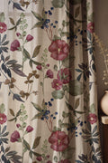 Vintage Botanical Berry Linen Curtain, Maroon Flower Design Window Panel, Custom Size - Image 1