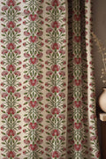 Ottoman Carnation Linen Curtain, Traditional Floral Vine Design Window Panel, Custom Size - Image 1