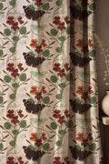 Vintage Nasturtium And Butterfly Linen Curtain, Red Botanical Design Window Panel, Custom Size - Image 1