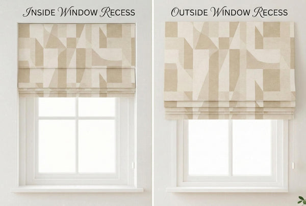 Blue Floral Stripe Roman Shade : Minimal Vintage Botanical Window Blind, Printed Custom Chain