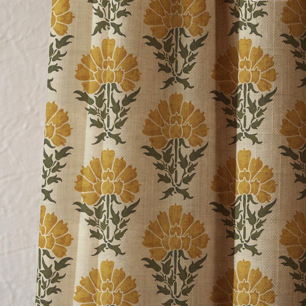 Mustard Floral Linen Curtain, Botanical Cottagecore Window Drapes, Custom Size