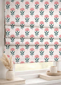 Pink Floral Roman Shade : Minimal Block Print Window Blind, Printed Custom Chain - Image 1