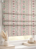 Pink Green Stripe Roman Shade : Folk Floral Border Print Window Blind, Printed Custom Chain - Image 1