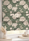 Green Floral Roman Shade : Vintage Botanical Rose Window Blind, Printed Custom Chain - Image 1