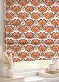 Retro Floral Roman Shade : Orange Mustard Folk Flower Window Blind, Printed Custom Chain - Image 1