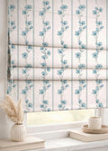 Blue Floral Vine Roman Shade : Minimal Botanical Stripe Window Blind, Printed Custom Chain - Image 1