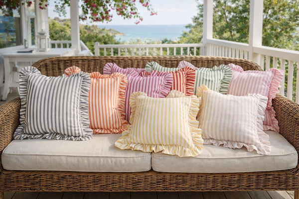 Striped Ruffle Pillow Cover, Cotton Linen Farmhouse Throw Pillow Cases