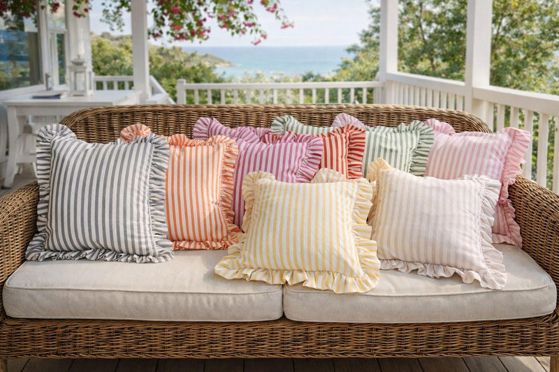 Striped Ruffle Pillow Cover, Cotton Linen Farmhouse Throw Pillow Cases