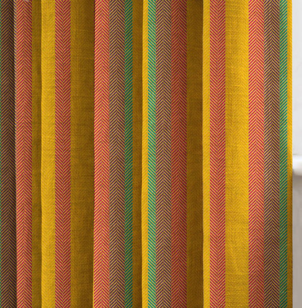 Retro Vertical Stripe Linen Curtain, Colorful Herringbone Design Print Drapes, Geometric Linen Drape