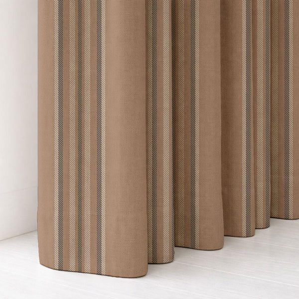 Neutral Taupe Vertical Stripe Linen Curtain, Classic Farmhouse Print Drapes, Decorative Linen Drape