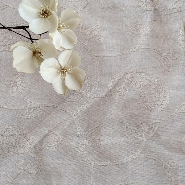 Embroidered  Linen Curtain: Tonal Paisley Vine Linen Drapes