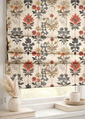 Boho Floral Linen Roman Shade : Vintage Folk Botanical Window Blind, Printed Custom Chain - Image 1