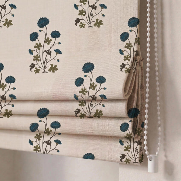 Floral Botanical Linen Roman Shade, Custom Farmhouse Window Blind, Cottage Style Curtain
