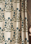 Blue Botanical Linen Curtain Panel, William Morris Style Floral Drapes - Image 2