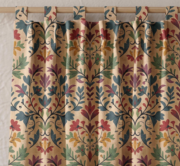 Vintage Thistle Print Linen Curtain, Floral Botanical Cottagecore Drapery