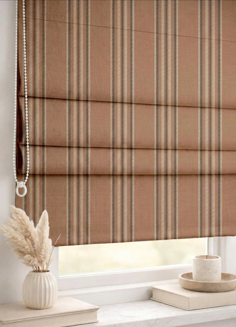 Brown Ticking Stripe Roman Shade : Farmhouse Neutral Window Blind,, Printed Custom Chain