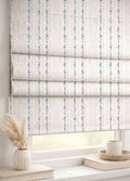 Blue Floral Stripe Roman Shade : Minimal Vintage Botanical Window Blind, Printed Custom Chain - Image 1