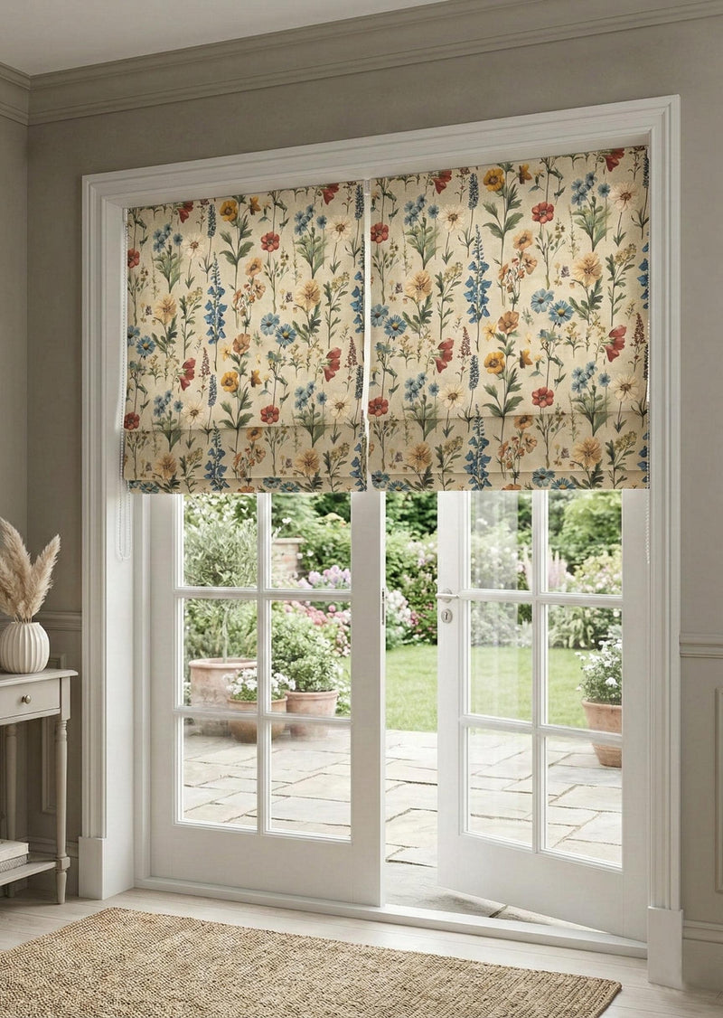 Wildflower Meadow Roman Shade : Vintage Botanical Floral Window Blind, Printed Custom Chain