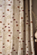 Scattered Floral Meadow Linen Curtain, Rust Blooms and Faint Ferns Print Drapes,  Custom Size - Image 1