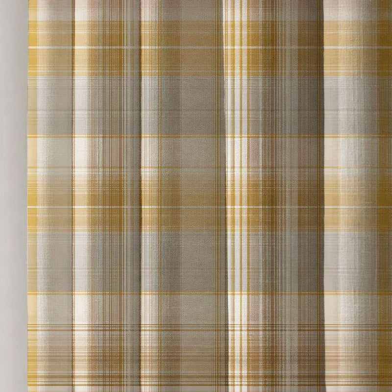 Classic Yellow Plaid Linen Curtain, Rustic Farmhouse Checkered Window Panel