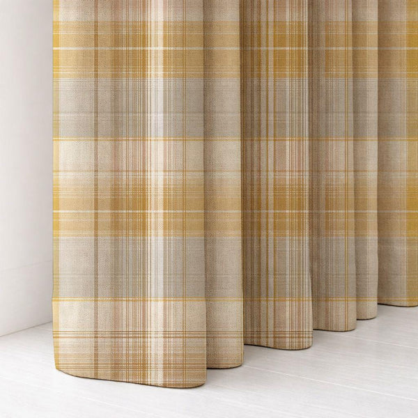 Classic Yellow Plaid Linen Curtain, Rustic Farmhouse Checkered Window Panel