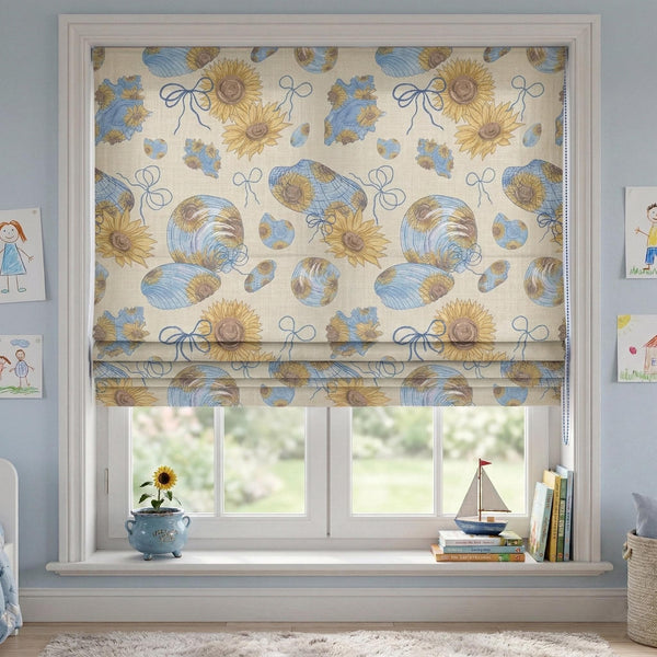 Sunflower Seashell Roman Shade, Linen Look Coastal Window Blind