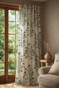 Blue Botanical Linen Curtain Panel, William Morris Style Floral Drapes - Image 1