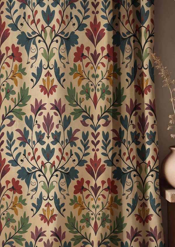 Vintage Thistle Print Linen Curtain, Floral Botanical Cottagecore Drapery